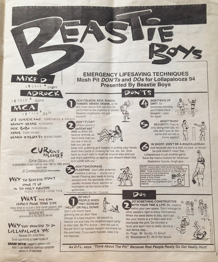 Found treasures: Lollapalooza ’94 Beastie Boys mosh pit&nbsp;guide